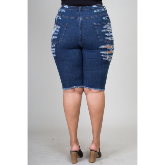 1x dark blue destroyed denim Bermuda shorts - Picture 3 of 6